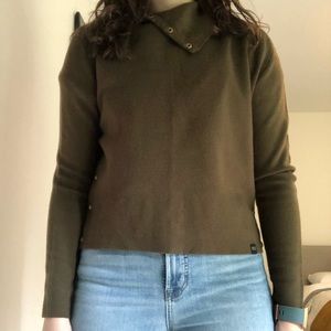 Scotch & Soda Green Button Mock Neck Sweater